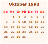 Kalender Oktober 1990