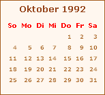 Kalender Oktober 1992