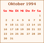 Kalender Oktober 1994