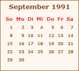Kalender September 1991