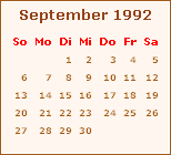 Kalender September 1992