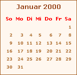 Kalender Januar 2000