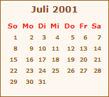 Kalender Juli 2001
