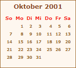 Kalender Oktober 2001