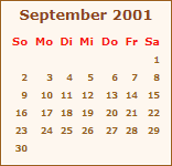 Kalender September 2001