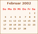 Kalender Februar 2002