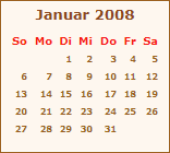 Kalender Januar 2008