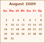 Kalender August 2009