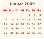 Kalender Januar 2009
