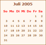 Kalender Juli 2005