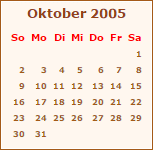 Kalender Oktober 2005