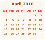 Kalender April 2010