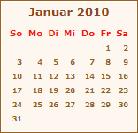 Kalender Januar 2010