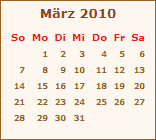 Kalender März 2010