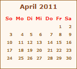 Kalender April 2011