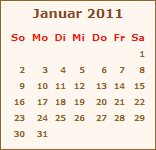 Kalender Januar 2011