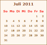 Kalender Juli 2011