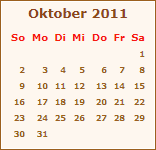 Kalender Oktober 2011