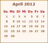 Kalender April 2012