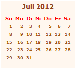 Kalender Juli 2012