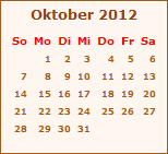 Kalender Oktober 2012