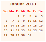 Kalender Januar 2013