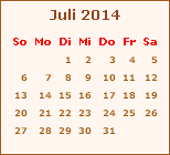 Kalender Juli 2014