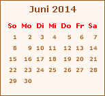 Kalender Juni 2014