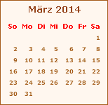 Kalender März 2014
