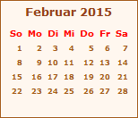 Kalender Februar 2015