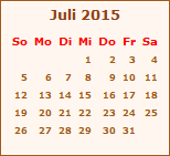 Kalender Juli 2015