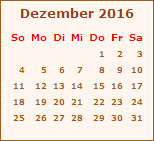 Kalender Dezember 2016