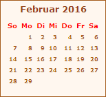 Kalender Februar 2016