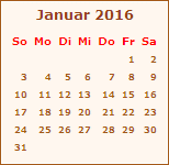 Kalender Januar 2016