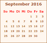 Kalender September 2016