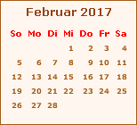 Kalender Februar 2017