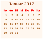 Kalender Januar 2017