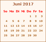 Kalender Juni 2017