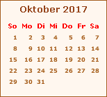 Kalender Oktober 2017
