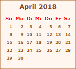 Kalender April 2018