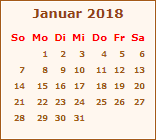 Kalender Januar 2018
