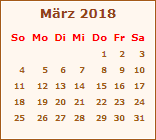 Kalender M�rz 2018