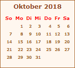 Kalender Oktober 2018