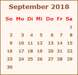 Kalender September 2018