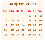 Kalender August 2019