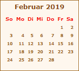 Kalender Februar 2019