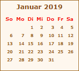 Kalender Januar 2019