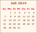 Kalender Juli 2019