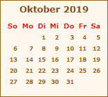 Kalender Oktober 2019