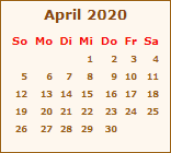 Kalender April 2020